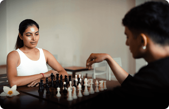 Playing chess in the lounge